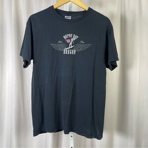 Gildan Medium Vintage 80's Depoe Bay Oregon Winged Surfer Graphic Tee Biker